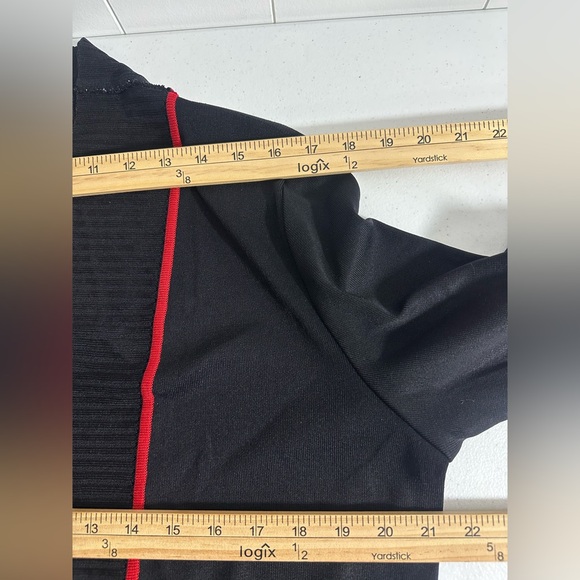 Mistook Sz Small Black Open Front Longline Cardigan With Red Trim Front Pockets - Picture 7 of 11